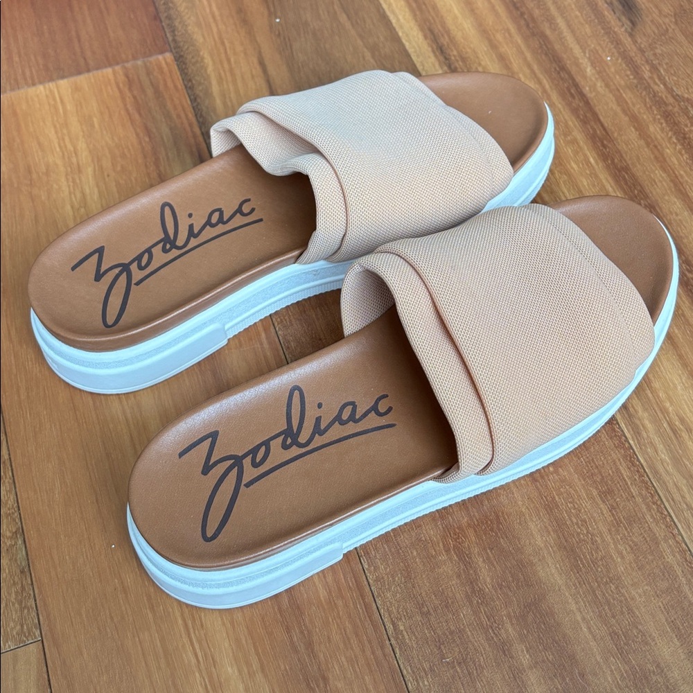 Zodiac Tan Slide Sandals with White Platform
